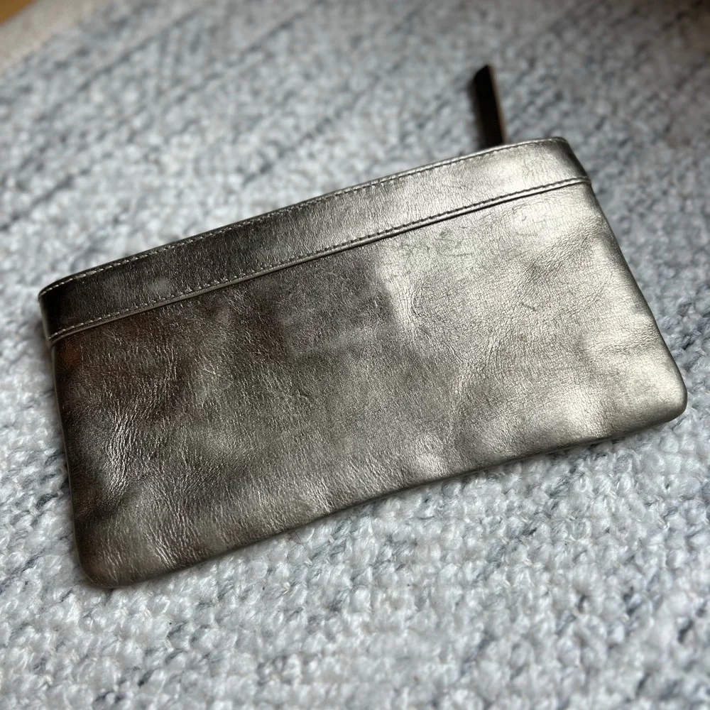 Kate Spade New York Metallic Pewter Gold Leather Wallet Y2K Minimalist